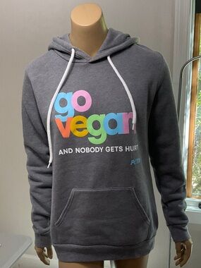 PETA "Go Vegan" Gray Hoodie with Multicolor Logo